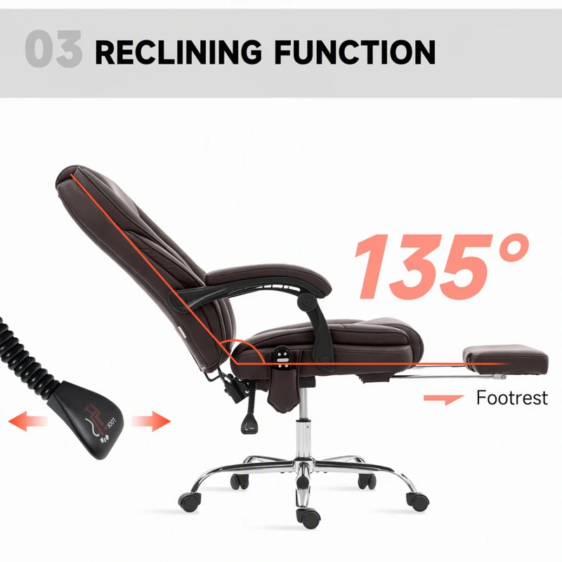 Vinsetto Massage Office Chair, Reclining Computer Chair with Adjustable Height and Footrest, Dark Brown