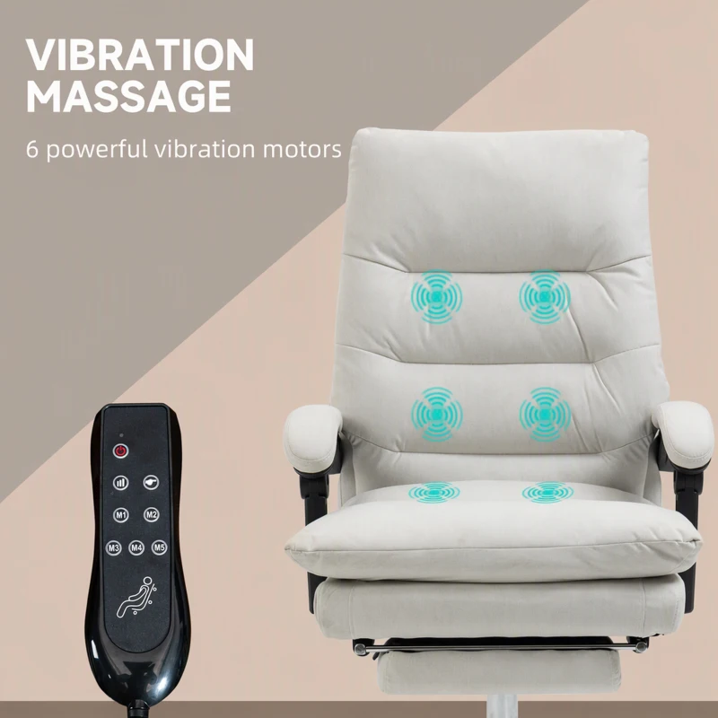 Vinsetto Executive Office Chair with 6-Point Massag, Microfibre Reclining Computer Chair with Footrest, Cream White
