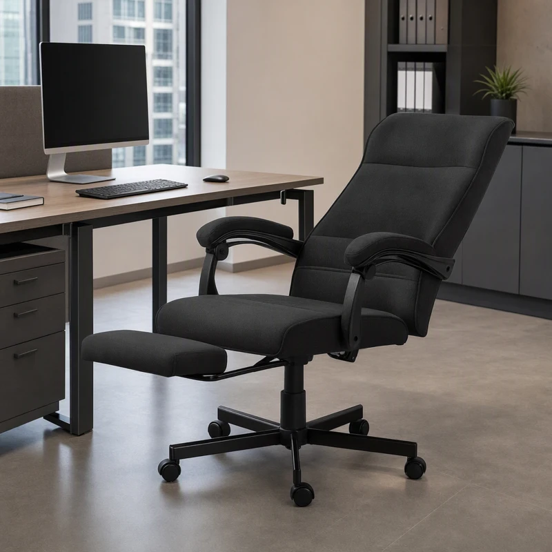 Vinsetto Office Chair, High Back Desk Chair, Swivel Recliner with Adjustable Height, Footrest and Padded Armrest, Black