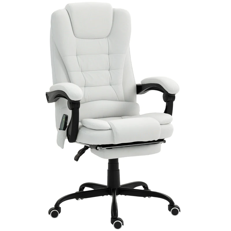 Vinsetto 7-Point Vibrating Massage Chair, Reclining Office Chair with Footrest, Reclining Back, Adjustable Height, White