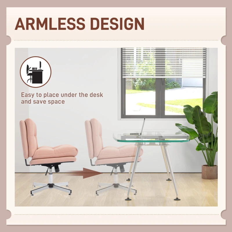 HOMCOM Armless Office Chair with Adjustable Height & Tilt Function for Office, Pink