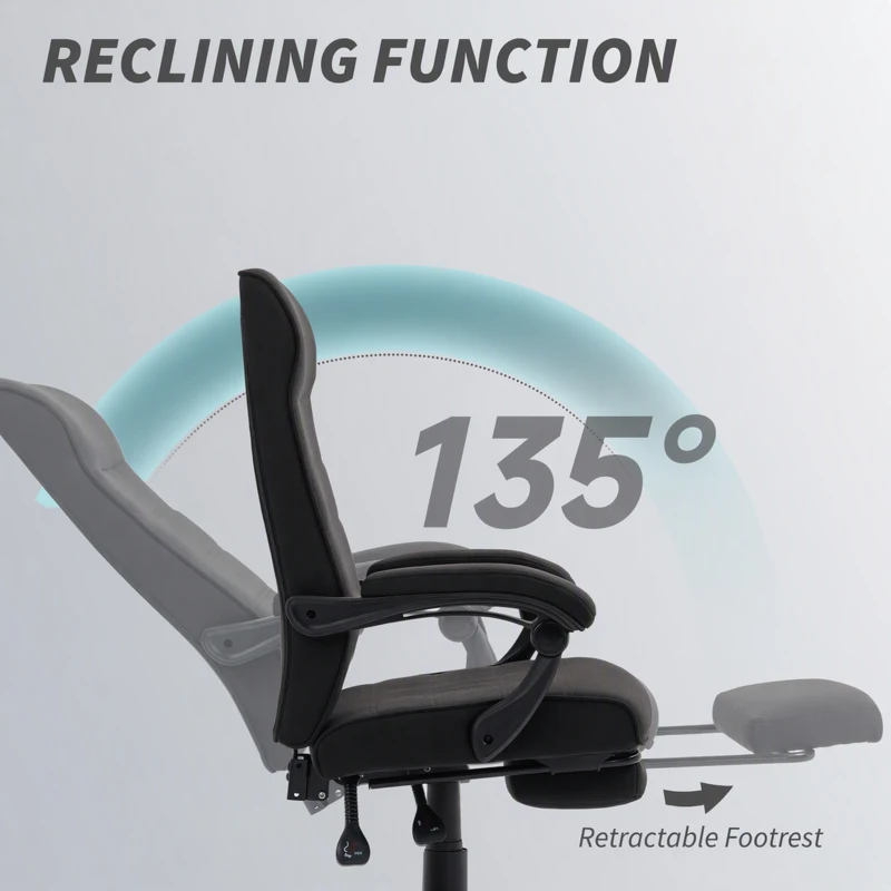Vinsetto Office Chair, High Back Desk Chair, Swivel Recliner with Adjustable Height, Footrest and Padded Armrest, Black