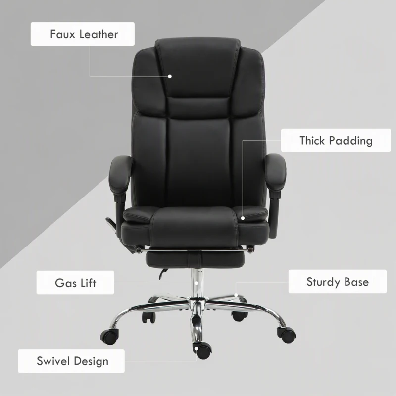 Vinsetto Massage Office Chair, Reclining Executive Office Chair with 6-Point Vibration, Footrest and High Back, Black