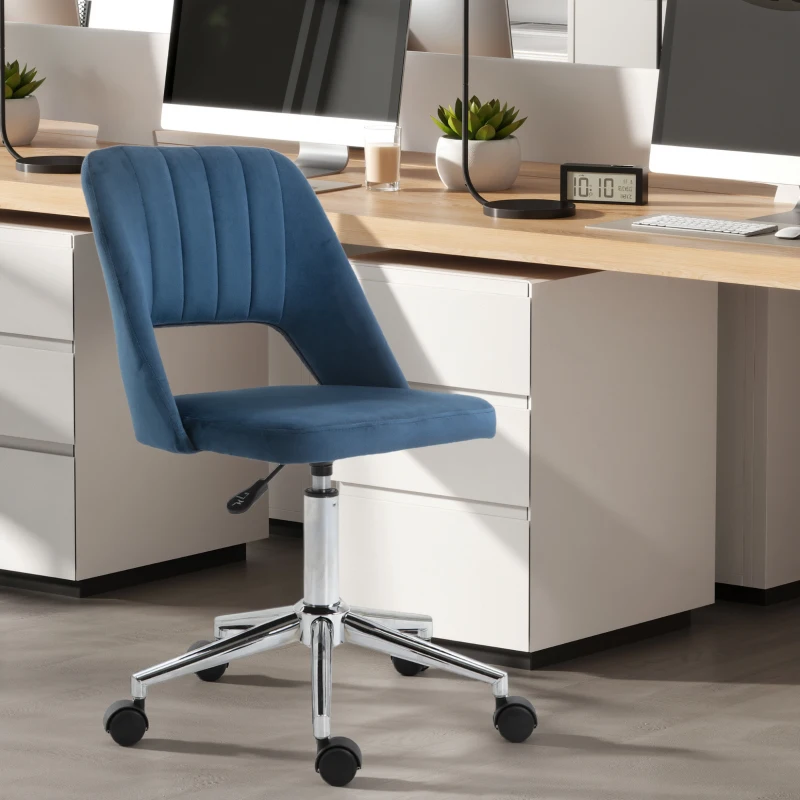 Vinsetto Mid Back Office Chair Velvet Fabric Swivel Scallop Shape Computer Desk Chair, Blue