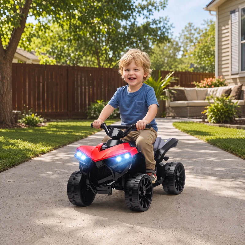 Qaba Kids ATV 4 Wheeler, 6V Electric Ride on Car with Music and LED Headlights, Indoor Outdoor Toy Car for 18-56 months, Red