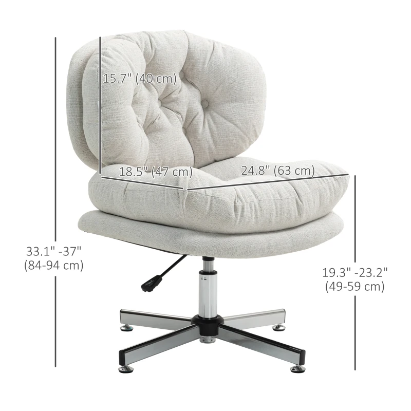 HOMCOM Computer Desk Chair, Armless Office Chair with Wide Padded Seat and Adjustable Height, Cream White