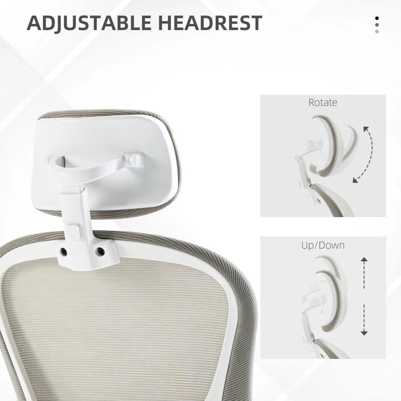 Vinsetto Office Chair, Mesh Computer Desk Chair with Adjustable Headrest, 4D Lumbar Support, Flip-up Arm, Grey