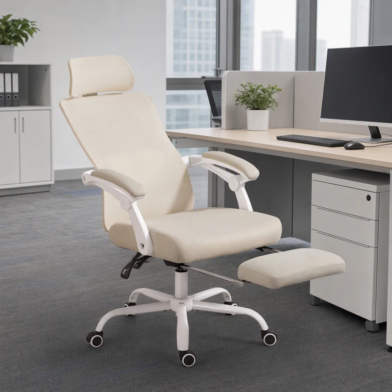 HOMCOM Ergonomic Office Chair, Mesh Reclining Desk Chair with Adjustable Lumbar Support, Headrest, Beige