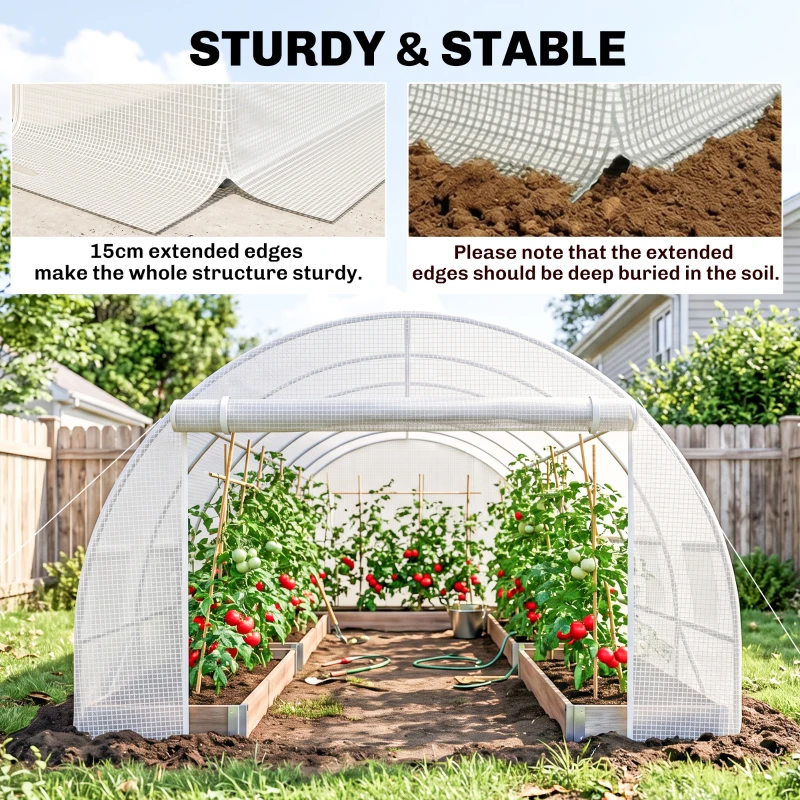 Outsunny 19.7' x 9.8' x 6.6' Plastic Greenhouse Cover Replacement, Heavy Duty Waterproof Tarp for Hoop House, Sheeting with 12 Windows, Door & Reinforcement Grid, White(m-5)
