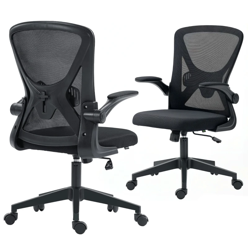 Vinsetto Mesh Office Chair, Swivel Desk Chair with Lumbar Back Support, Adjustable Height, Flip-Up Arm, Black