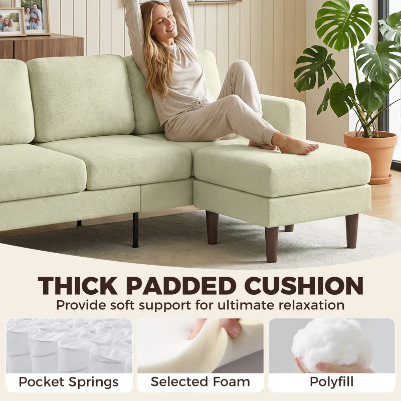 HOMCOM 78" Sectional Sofa, Small L Shaped 3-Seater Couch with Ottoman, Thick Cushions, Pocket Springs, Beige
