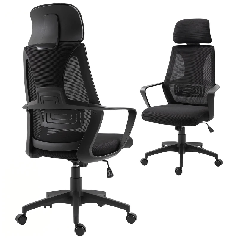 Vinsetto Mesh Office Chair with Up&Down Headrest, Ergonomic Computer Desk Chair with Adjustable Tilt Angle, Height Adjustable Swivel Seat with Lumbar Support for Office, Black