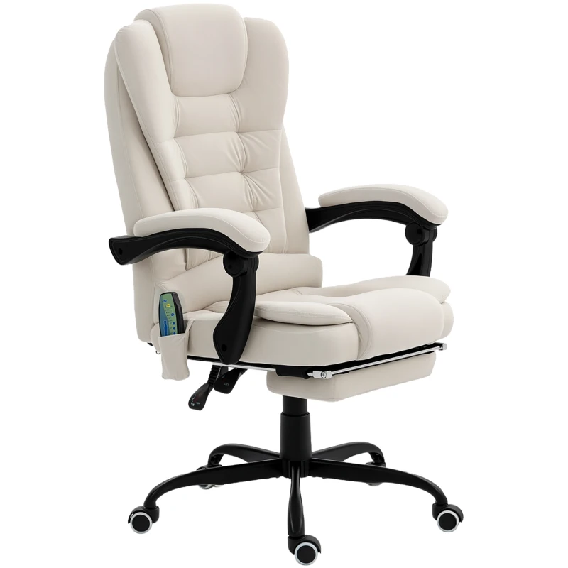 Vinsetto 7-Point Vibrating Massage Chair, Reclining Office Chair with Footrest, Reclining Back, Adjustable Height, Beige