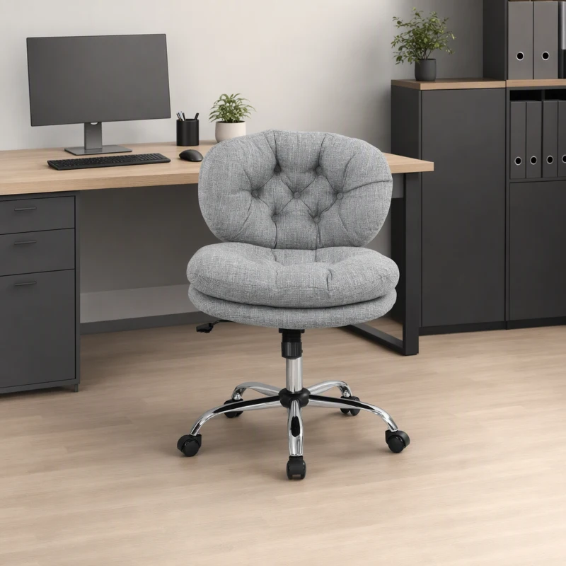 HOMCOM Computer Desk Chair, Armless Office Chair with Wide Padded Seat and Adjustable Height, Tilt Function, Grey