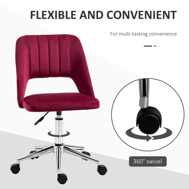 Vinsetto Mid Back Office Chair Velvet Fabric Swivel Scallop Shape Computer Desk Chair, Red