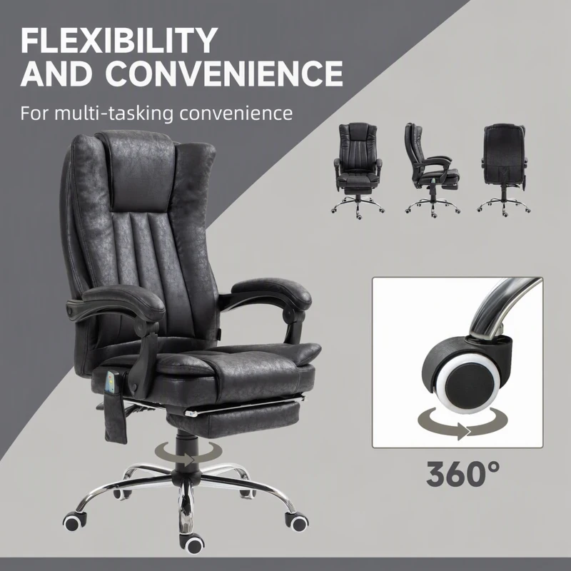 Vinsetto Office Chair 6-point Vibration Massage Chair Micro Fiber Recliner with Retractable Footrest Black
