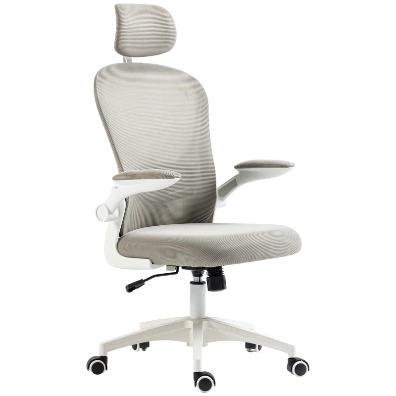 Vinsetto Office Chair, Mesh Computer Desk Chair with Adjustable Headrest, 4D Lumbar Support, Flip-up Arm, Grey