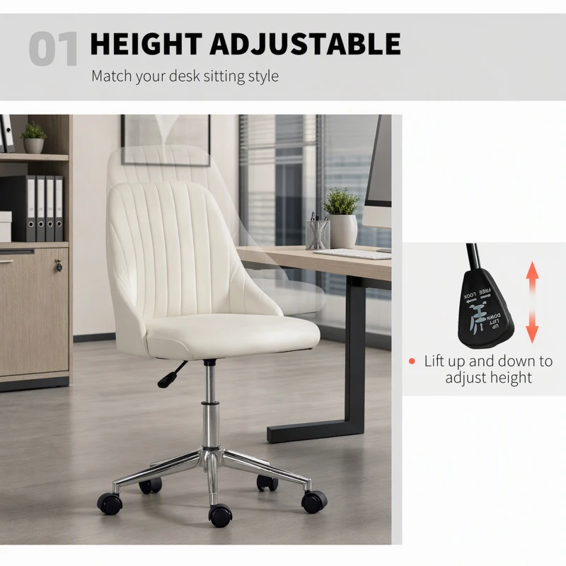 Vinsetto Velvet Office Chair with Adjustable Height, Swivel Wheels for Office, Cream