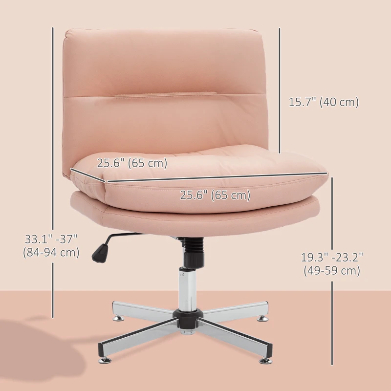 HOMCOM Armless Office Chair with Adjustable Height & Tilt Function for Office, Pink
