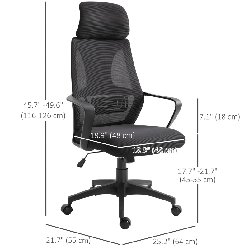 Vinsetto Mesh Office Chair with Up&Down Headrest, Ergonomic Computer Desk Chair with Adjustable Tilt Angle, Height Adjustable Swivel Seat with Lumbar Support for Office, Black