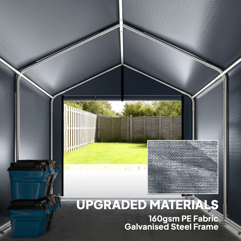Outsunny 7'x5' Portable Shed, Outdoor Storage Shed with Roll-up Zipper Door, Galvanized Metal Frame for Garden Tools, Dark Grey