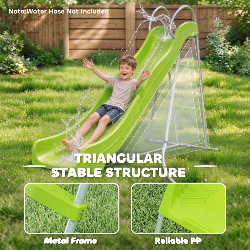 Qaba 5.7FT Outdoor Slide for Kids Ages 3-8, Climbing Step Ladder, Playground Equipment for Backyard, Garden, Green