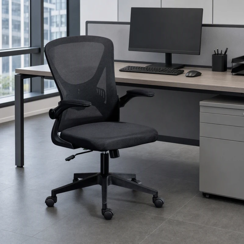 Vinsetto Mesh Office Chair, Swivel Desk Chair with Lumbar Back Support, Adjustable Height, Flip-Up Arm, Black