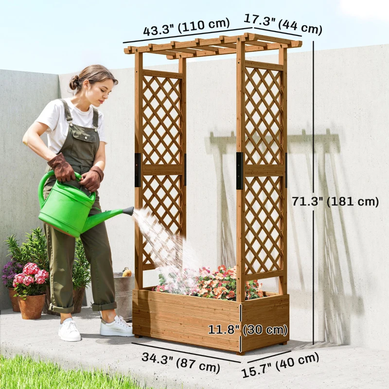 Outsunny Raised Garden Bed with Trellis, Wooden Raised Planter Box with Hanging Roof and 2 Drainage Holes, Orange
