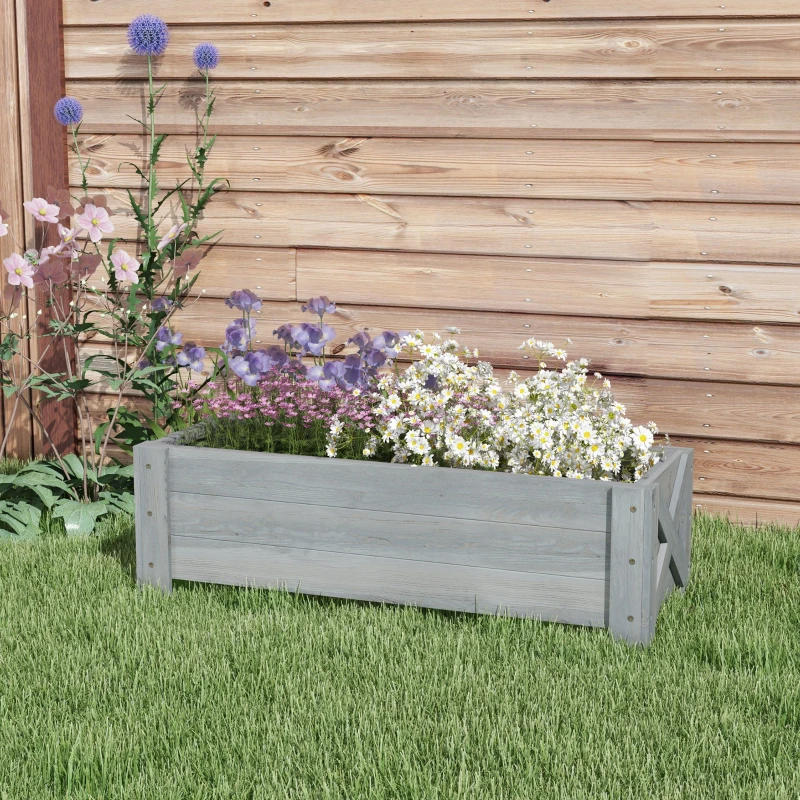 Outsunny 3.3 x 1.2 x 1.2 ft Garden Raised Bed Planter Grow Containers for Outdoor Patio Plant Flower Vegetable Pot, Grey