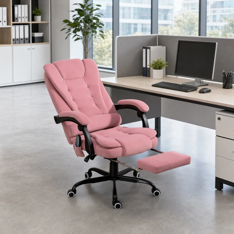 Vinsetto 7-Point Vibrating Massage Chair, Reclining Office Chair with Footrest, Reclining Back, Adjustable Height, Pink
