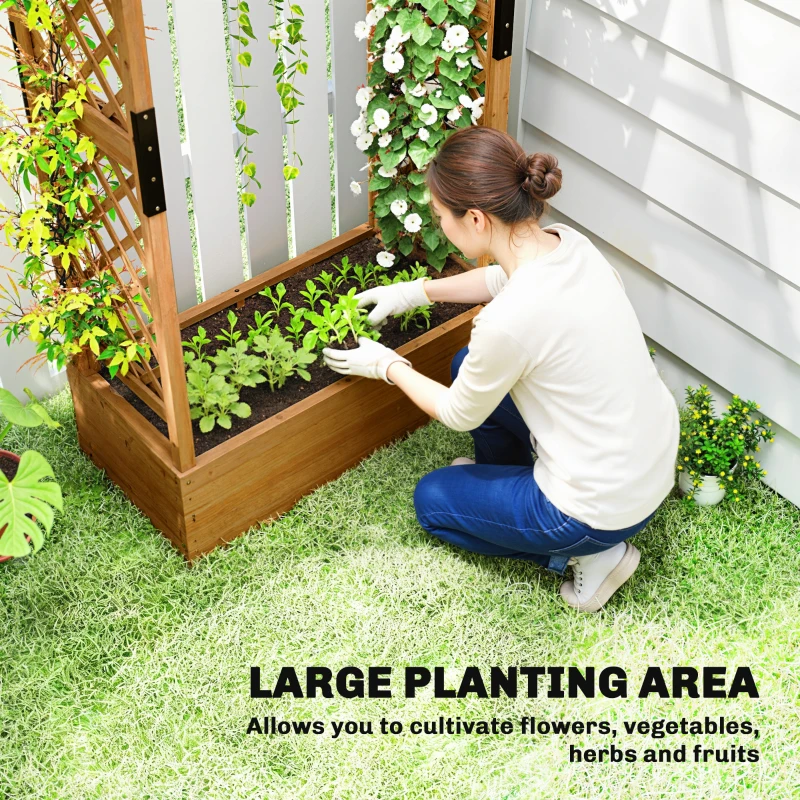 Outsunny Raised Garden Bed with Trellis, Wooden Raised Planter Box with Hanging Roof and 2 Drainage Holes, Orange