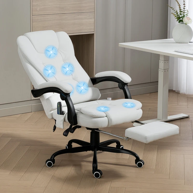 Vinsetto 7-Point Vibrating Massage Chair, Reclining Office Chair with Footrest, Reclining Back, Adjustable Height, White