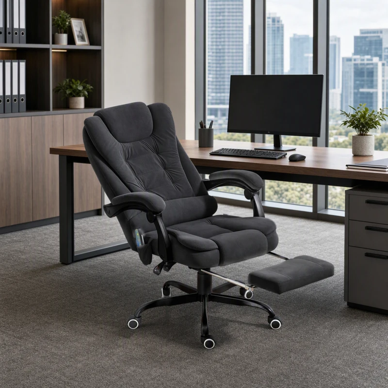 Vinsetto 7-Point Vibrating Massage Chair, Reclining Office Chair with Footrest, Reclining Back, Adjustable Height, Black