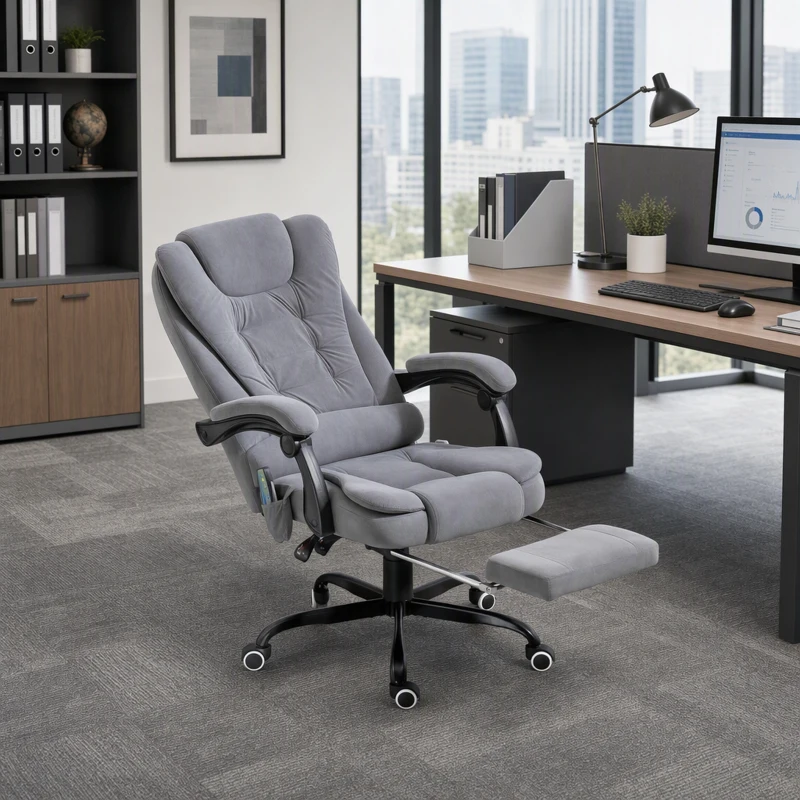 Vinsetto 7-Point Vibrating Massage Chair, Reclining Office Chair with Footrest, Reclining Back, Adjustable Height, Grey