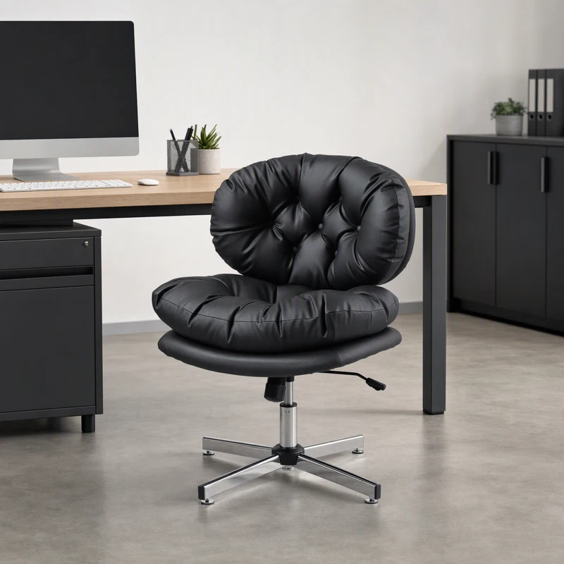 HOMCOM Computer Desk Chair, Armless Office Chair with Wide Padded Seat and Adjustable Height, Black