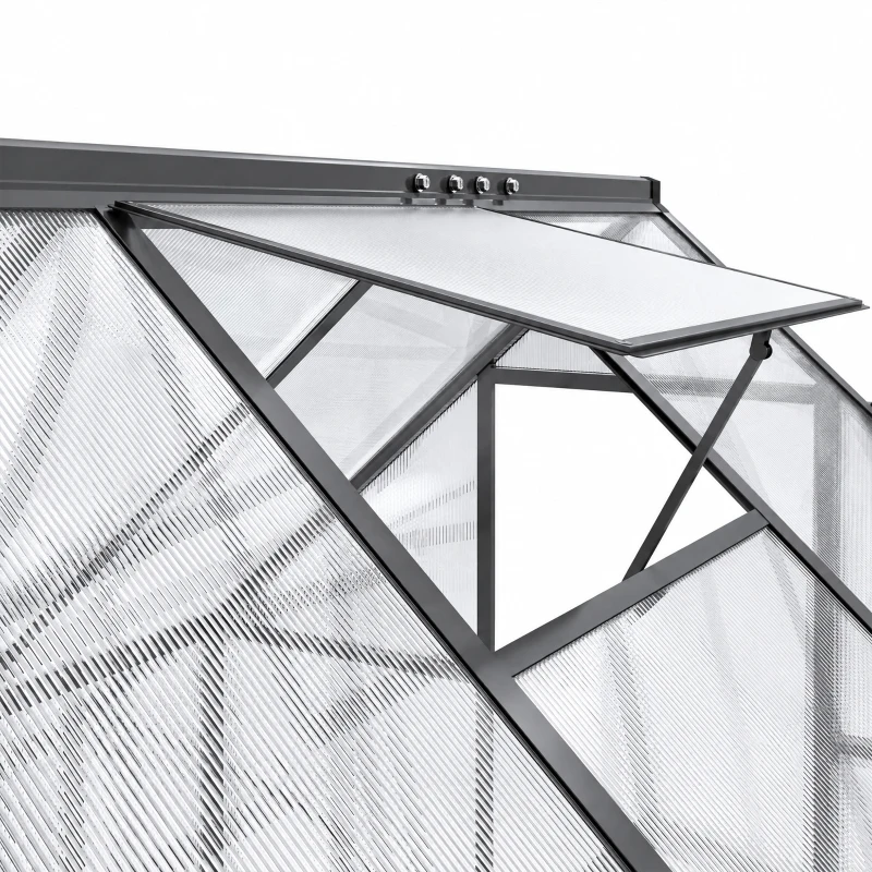 Outsunny 6 x 5.5ft Polycarbonate Greenhouse, Quick Setup Walk-in Greenhouse, Swing Door, Adjustable Roof Vent, Rain Gutter, Black