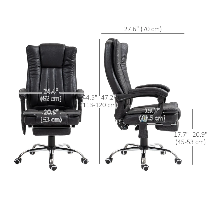 Vinsetto Office Chair 6-point Vibration Massage Chair Micro Fiber Recliner with Retractable Footrest Black