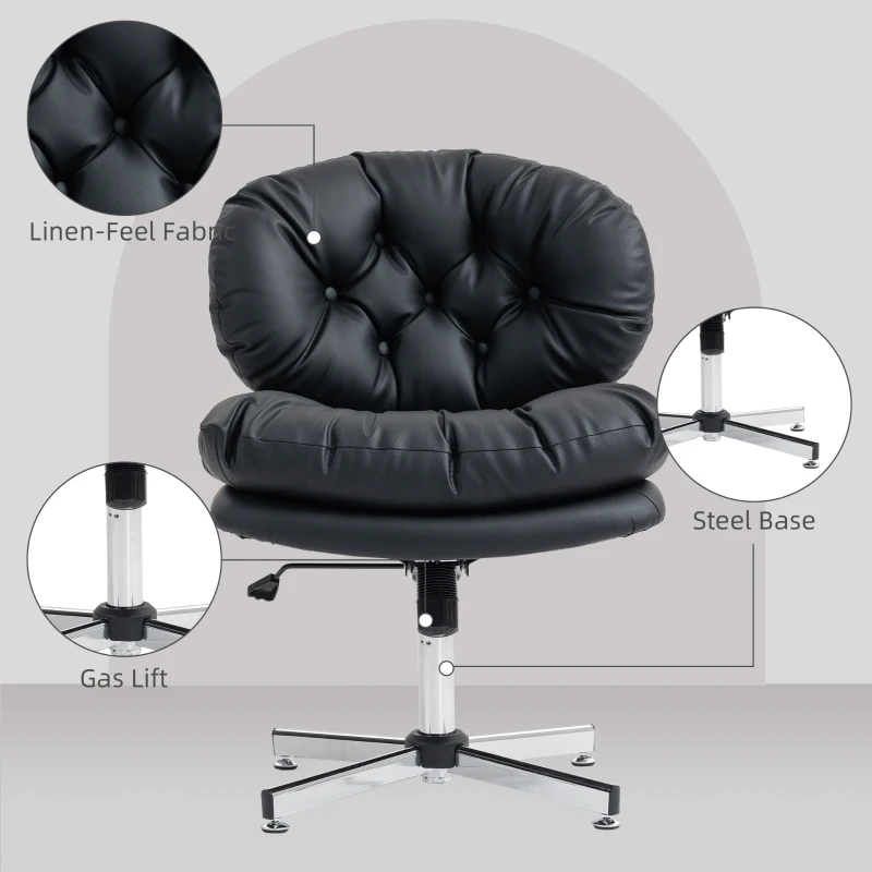HOMCOM Computer Desk Chair, Armless Office Chair with Wide Padded Seat and Adjustable Height, Black