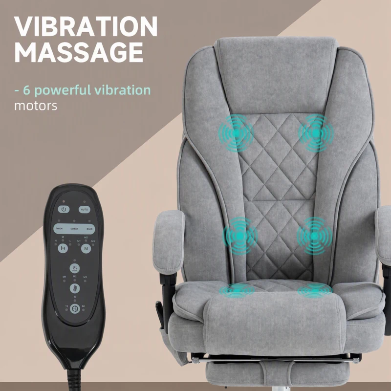 Vinsetto Massage Office Chair, Reclining Computer Chair with Adjustable Height and Footrest, Grey
