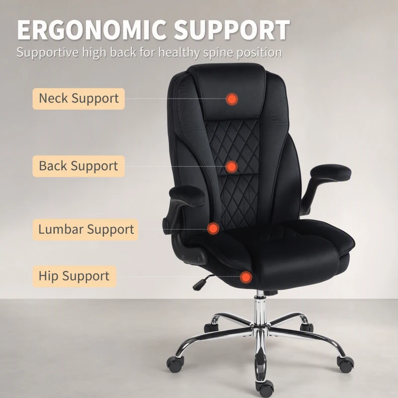 HOMCOM Executive Office Chair, Desk Chair with Flip-up Armrest, Diamond Fabric Computer Chair for Office, Black