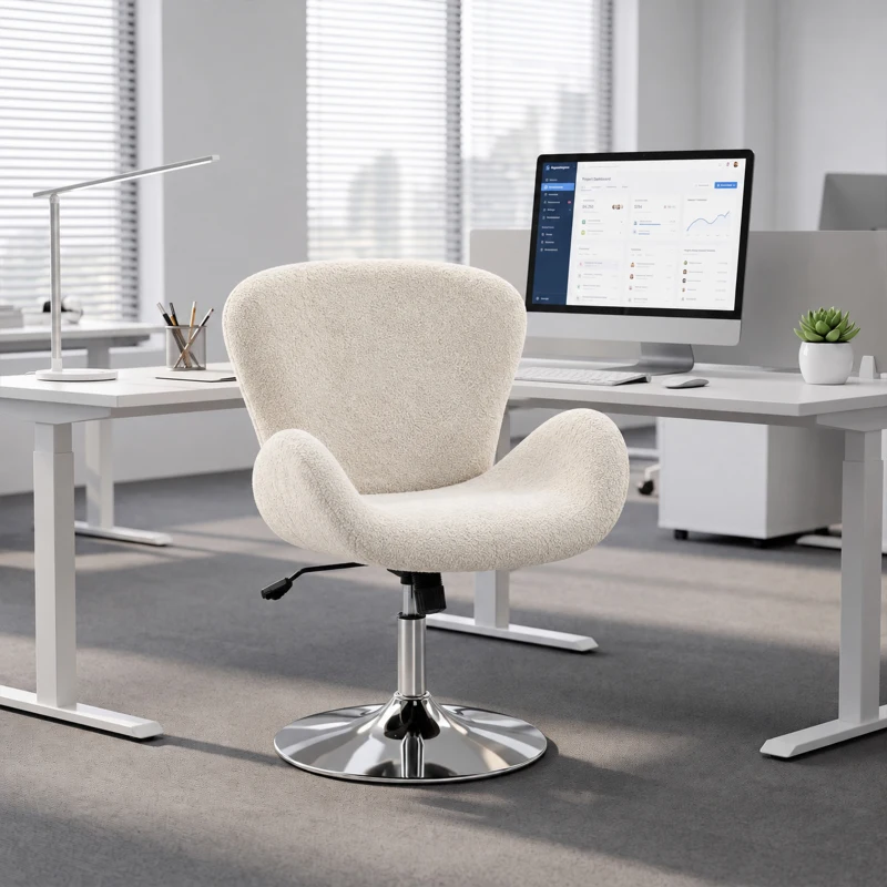 HOMCOM Swivel Office Chair, Velvet Desk Chair with Wide Bucket Seat, Butterfly Back, Tilt Function and Round Base, Cream White