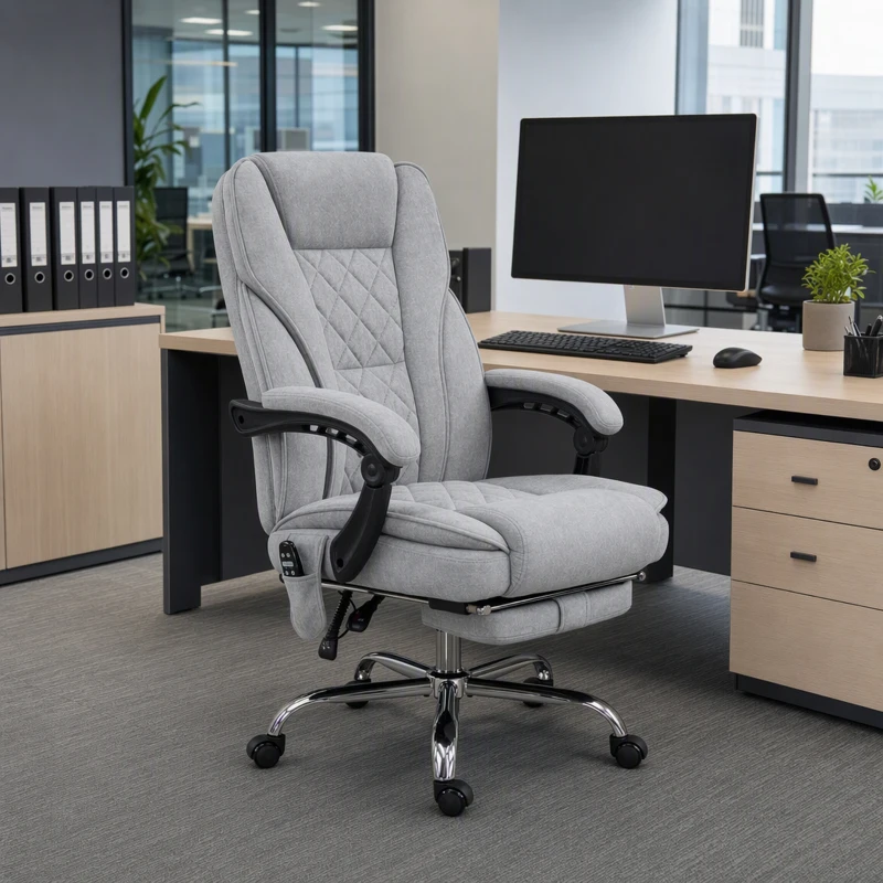 Vinsetto Massage Office Chair, Reclining Computer Chair with Adjustable Height and Footrest, Grey