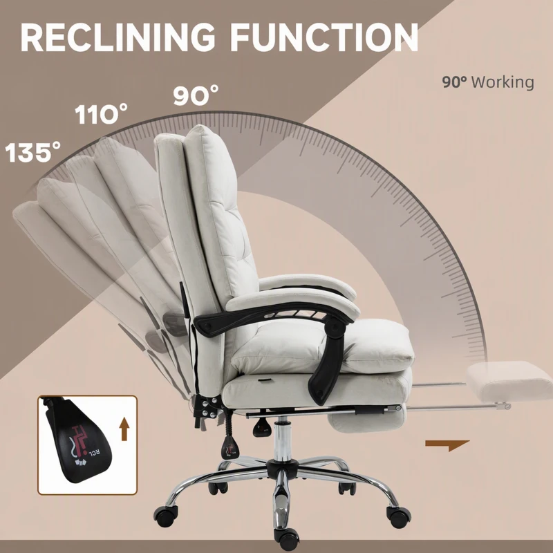 Vinsetto Executive Office Chair with 6-Point Massag, Microfibre Reclining Computer Chair with Footrest, Cream White