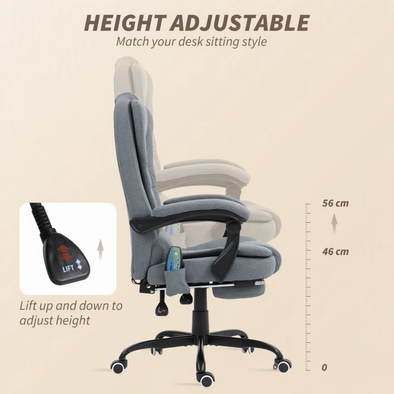 Vinsetto 7-Point Vibrating Massage Chair, Reclining Office Chair with Footrest, Reclining Back, Adjustable Height, Grey