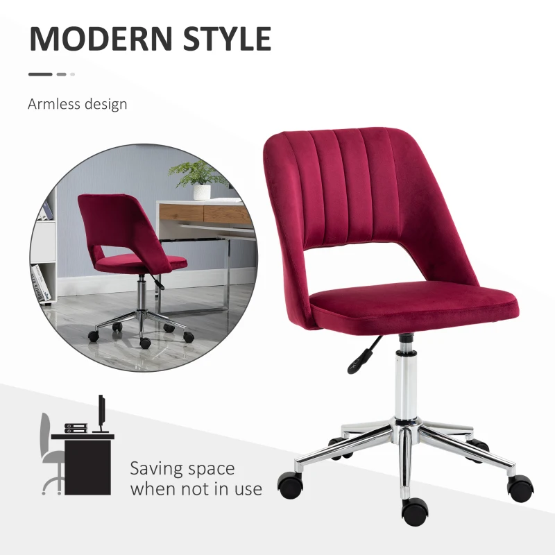 Vinsetto Mid Back Office Chair Velvet Fabric Swivel Scallop Shape Computer Desk Chair, Red
