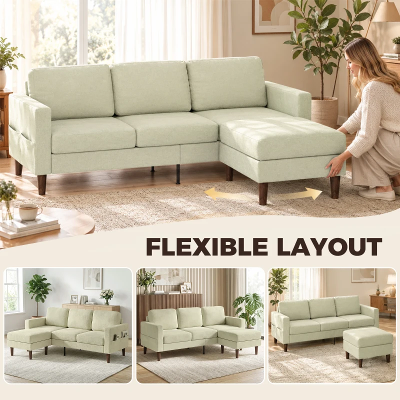 HOMCOM 78" Sectional Sofa, Small L Shaped 3-Seater Couch with Ottoman, Thick Cushions, Pocket Springs, Beige