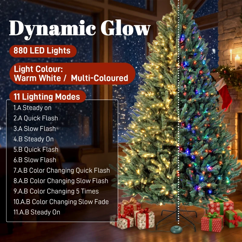 HOMCOM 9ft Prelit Christmas Tree, Colorado Blue Spruce, Easy Plug, Hinged Xmas Tree with Warm White & Multi-Color LED Lights