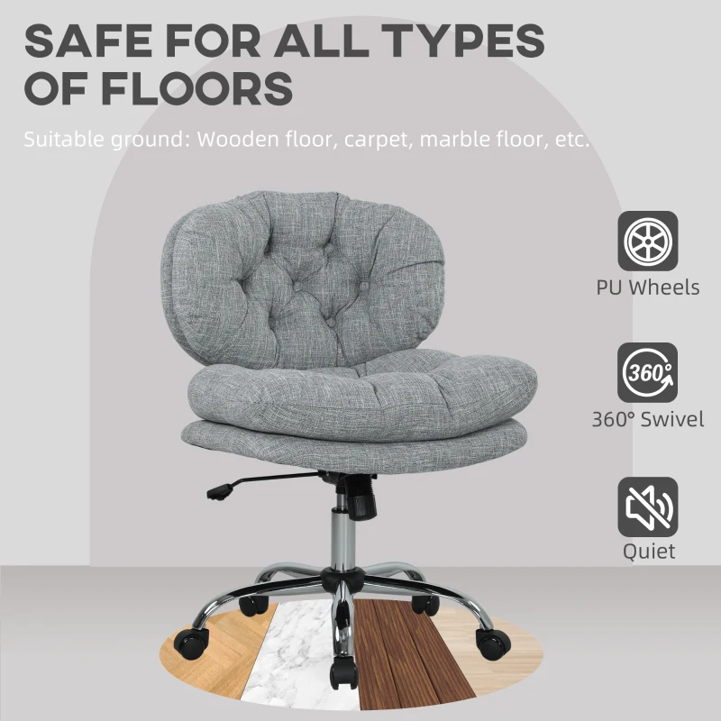 HOMCOM Computer Desk Chair, Armless Office Chair with Wide Padded Seat and Adjustable Height, Tilt Function, Grey