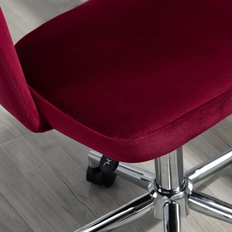Vinsetto Mid Back Office Chair Velvet Fabric Swivel Scallop Shape Computer Desk Chair, Red