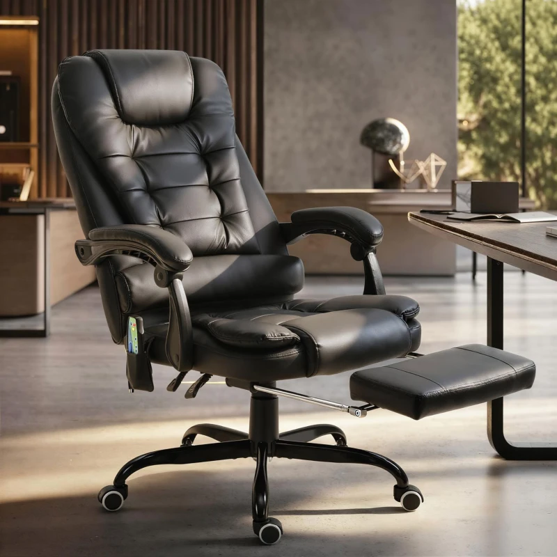Vinsetto Reclining Office Chair with Footrest, Vibrating Massage Chair, Reclining Back, Adjustable Height, Black